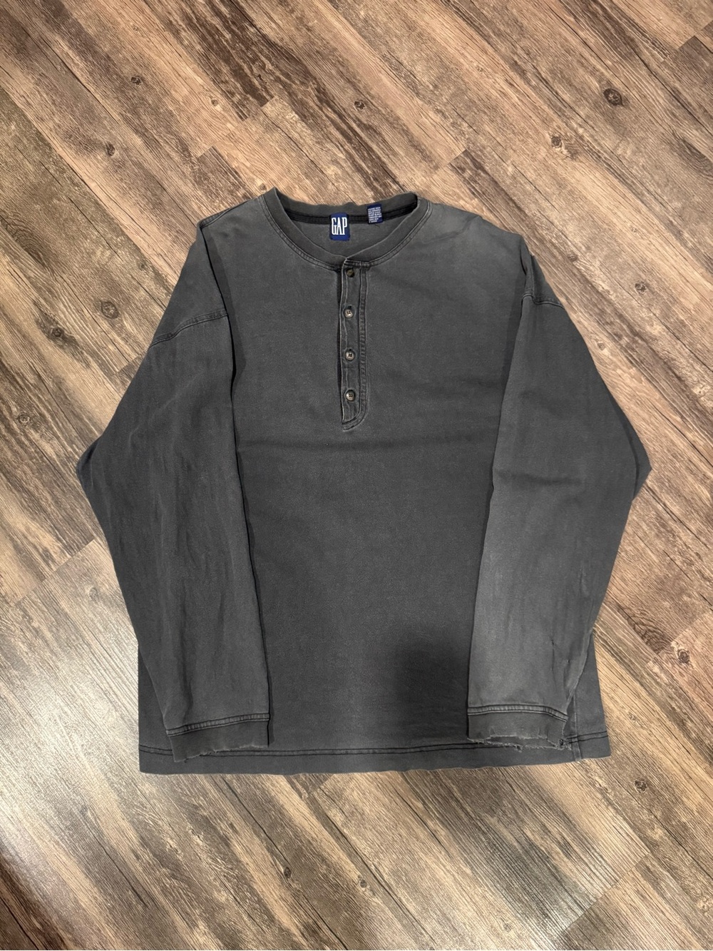 Vintage GAP Sweater Mens XL Faded Black Henley Pullover Preppy 90s Old Gap